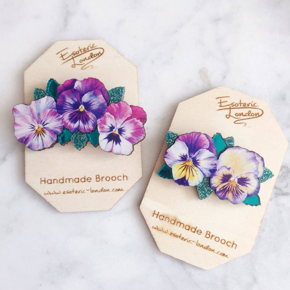 Esoteric London Jewellery - Watercolour Pansy Brooches - Double | Putti 