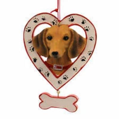 Kurt Adler  Personalized Dog Ornament in Heart With Bone - Dachshund