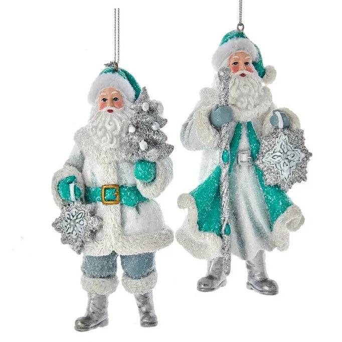 Kurt Adler Silver and Turquoise Santa Ornament  | Putti Christmas 