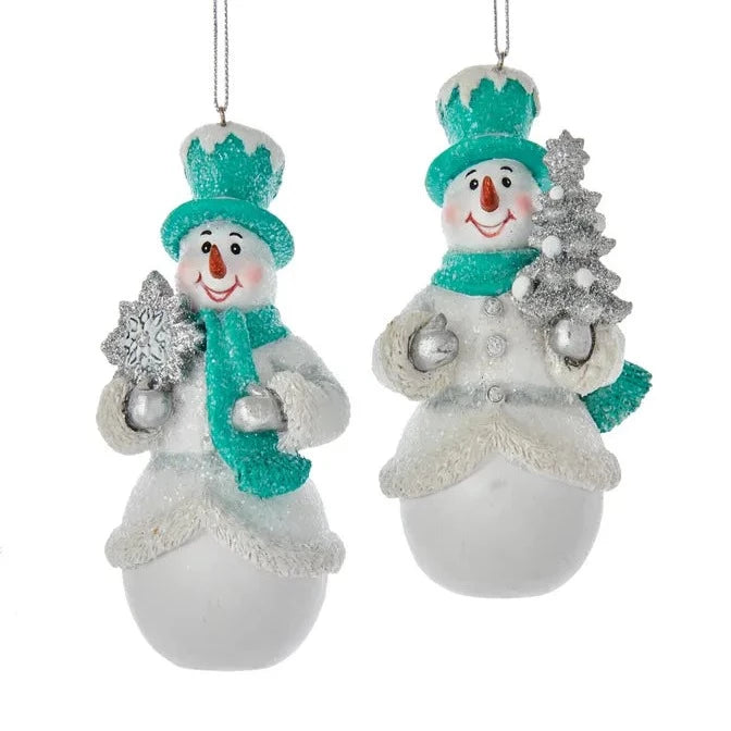 Kurt Adler Silver and Turquoise Snowman Ornament | Putti Christmas Canada 