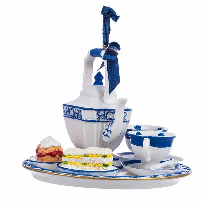 Delft Blue Teaset on Tray Ornament | Putti Christmas Decorations Canada 