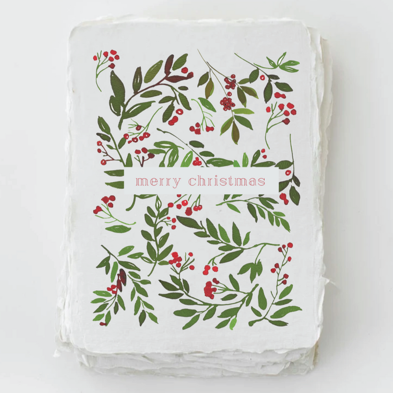 Handmade Paper "Merry Christmas" Berries Holiday Greeting Card Box Set | Putti 
