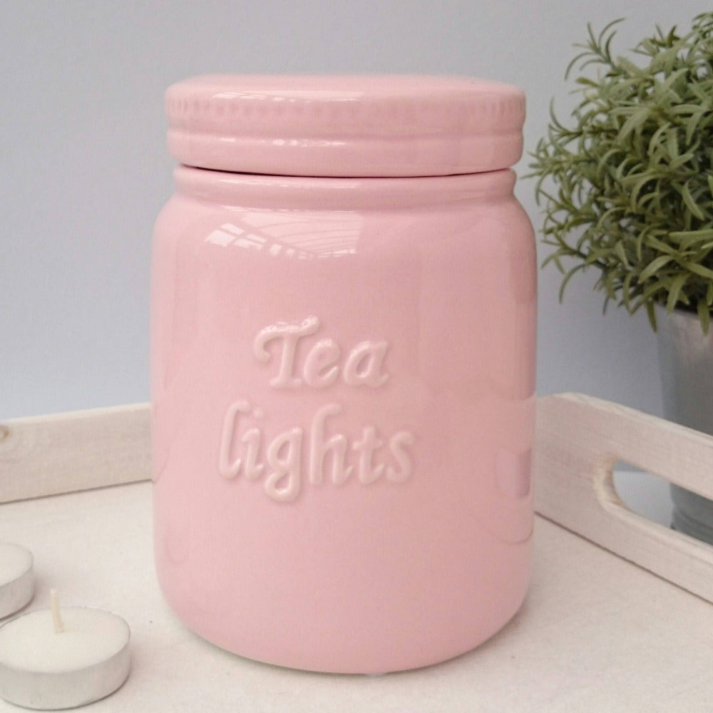 Ceramic Tealights Storage Jar - Pink | Putti Fine Furnishings 