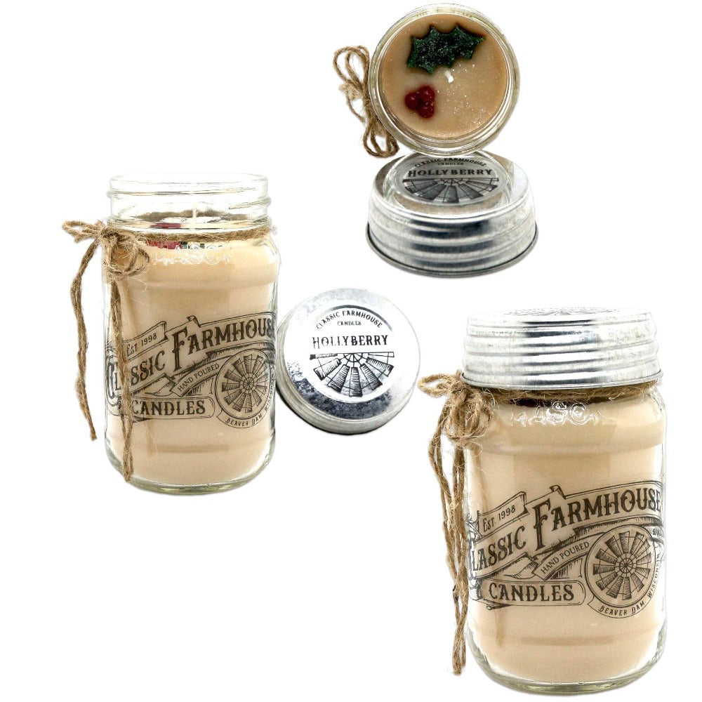 Classic Farmhouse Hollyberry Mason Jar Candle | Putti Fine Furnishings 