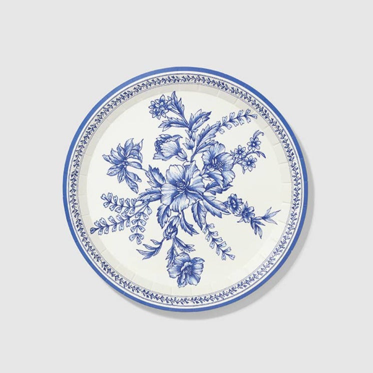 Blue and White French Toile Small Paper Party Plates | Putti Party Supplies 