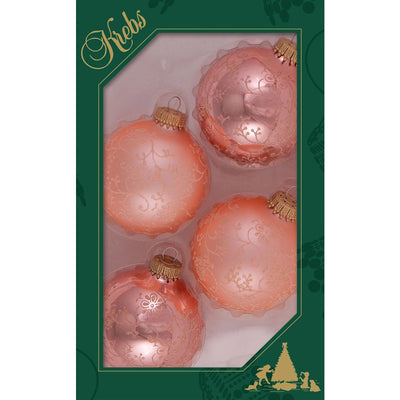 Coral with Coral Lace Glass Ball Ornaments - Set of 4 | Putti Christmas