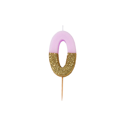  "We Heart Birthdays" Pink Glitter Number Candle - Zero, TT-Talking Tables, Putti Fine Furnishings