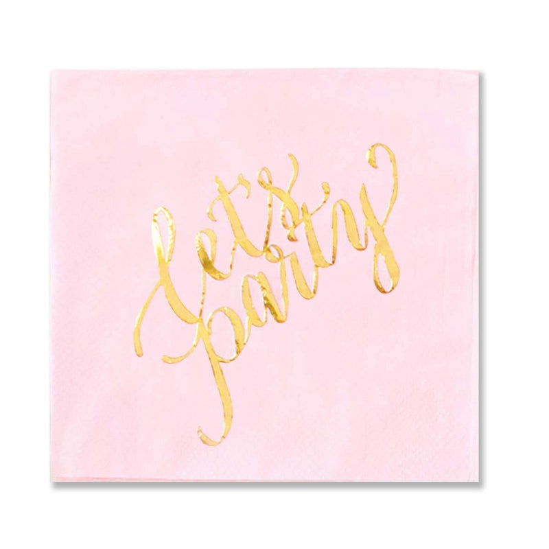 Pink "Let's Party" Gold Foil Paper Napkins - Beverage