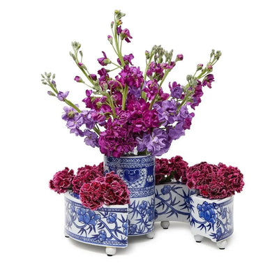 Blue and White Hand Painted Floral Arranger