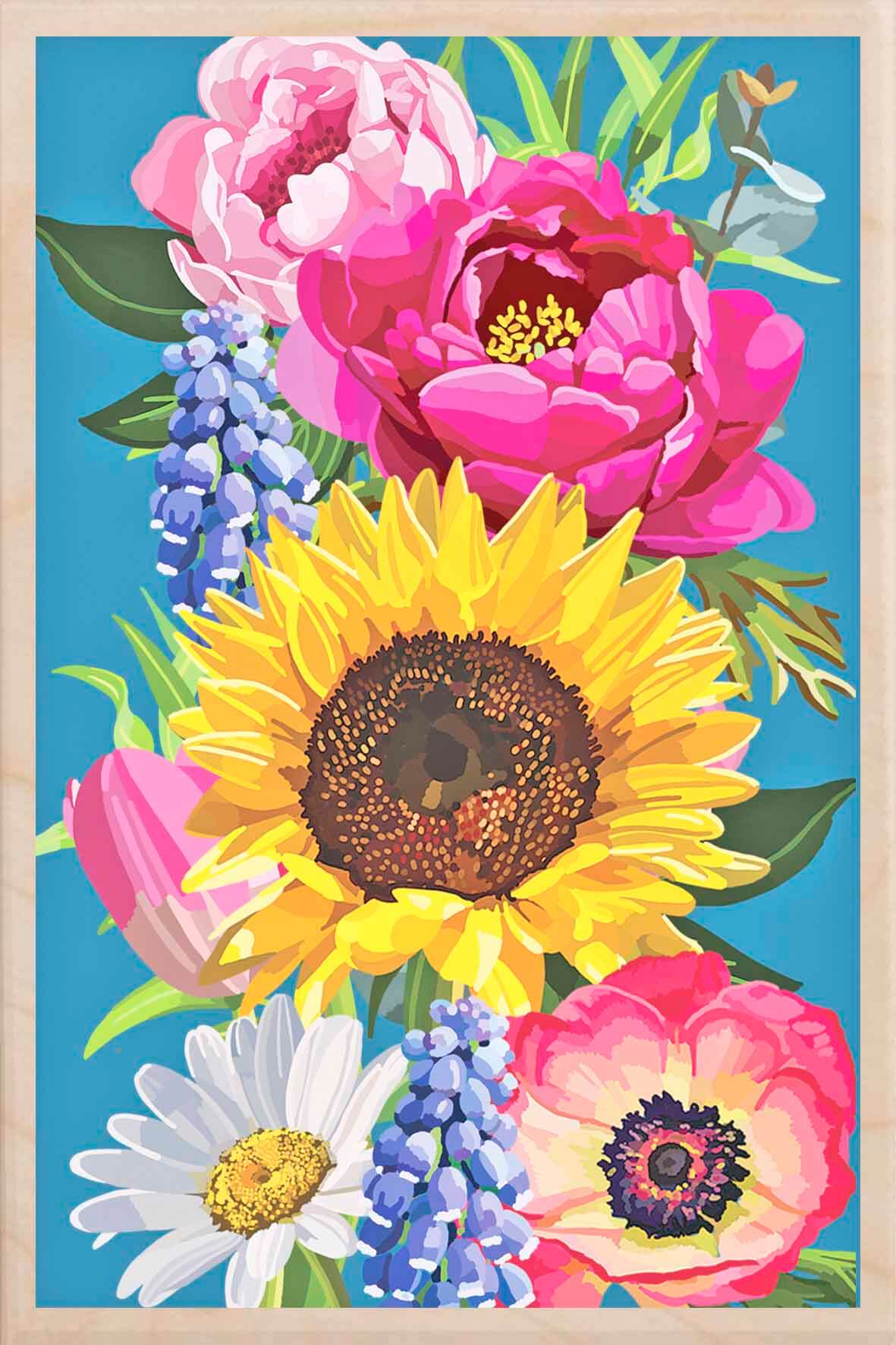 Sunflower Floral Wooden Postcard