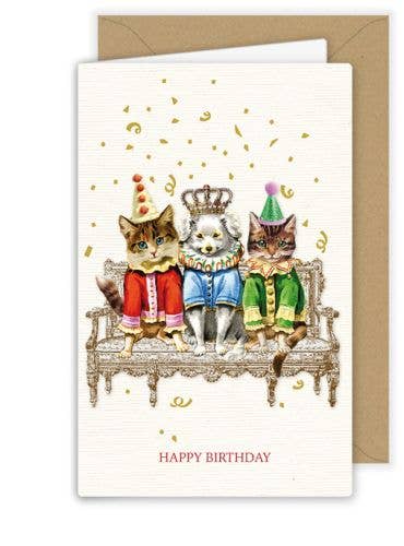 "Happy Birthday" Dog and Cats on Sofa Greeting Card