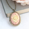 A Pocket of Posies - Big Pink Rose Cameo Locket Necklace