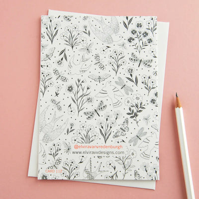 Butterflies, Birds and Bees in linear Greetings Card