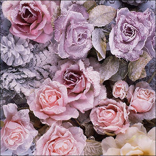 Winter Roses Paper Napkin - Lunch | Putti Fine Furnishings 