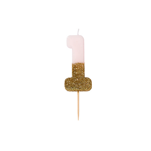  "We Heart Birthdays" Pink Glitter Number Candle - One, TT-Talking Tables, Putti Fine Furnishings
