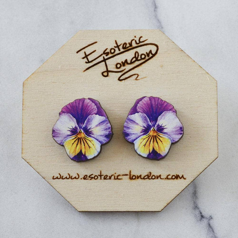 Esoteric London Jewellery - Watercolour Pansy Earrings - Purple Yellow