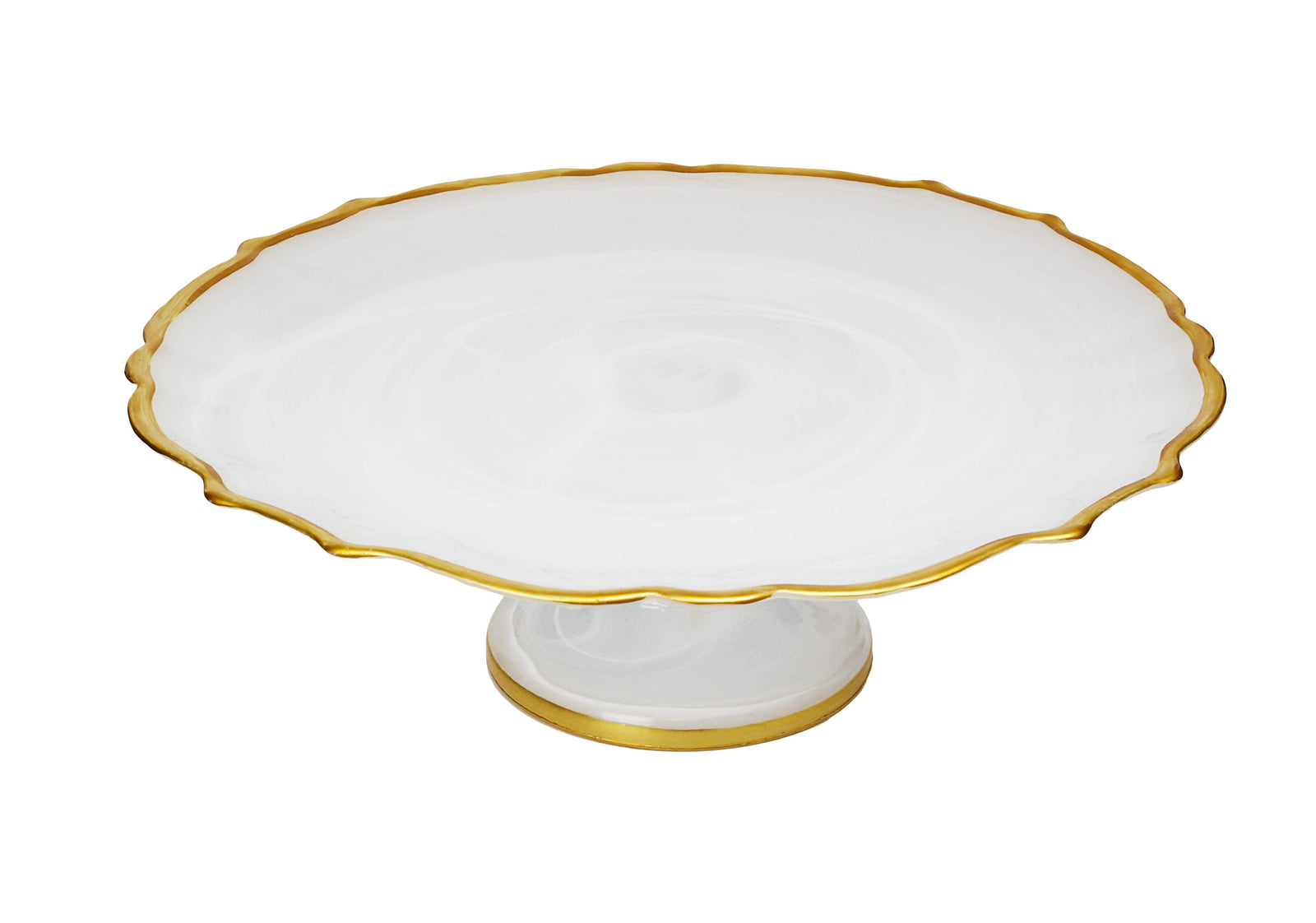 White Alabaster Cake Stand With Gold Trim | Putti Fine Furnishings 