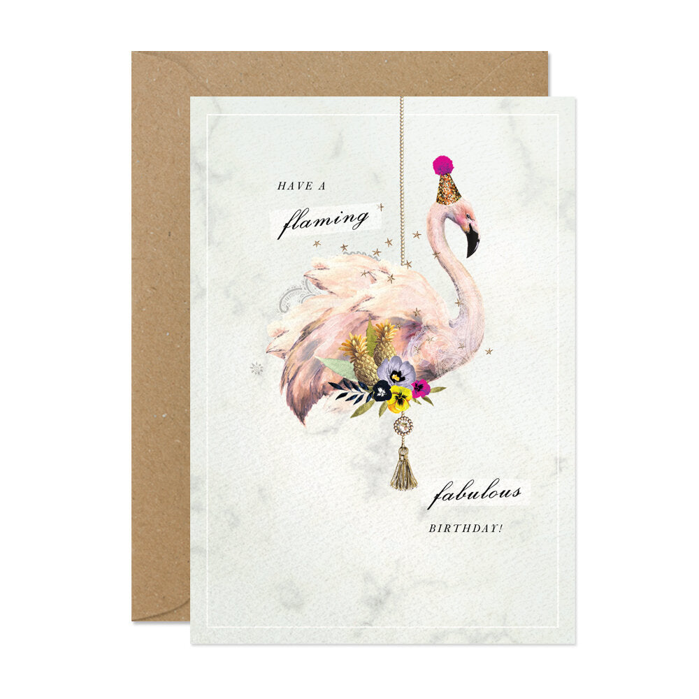 "Have a Flaming Fabulous Birthday!" Flamingo Greeting Card | Putti Celebrations 