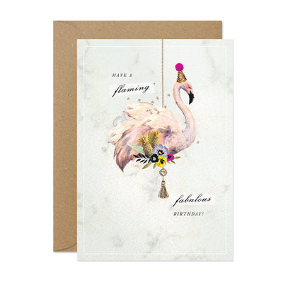 "Have a Flaming Fabulous Birthday!" Flamingo Greeting Card | Putti Celebrations