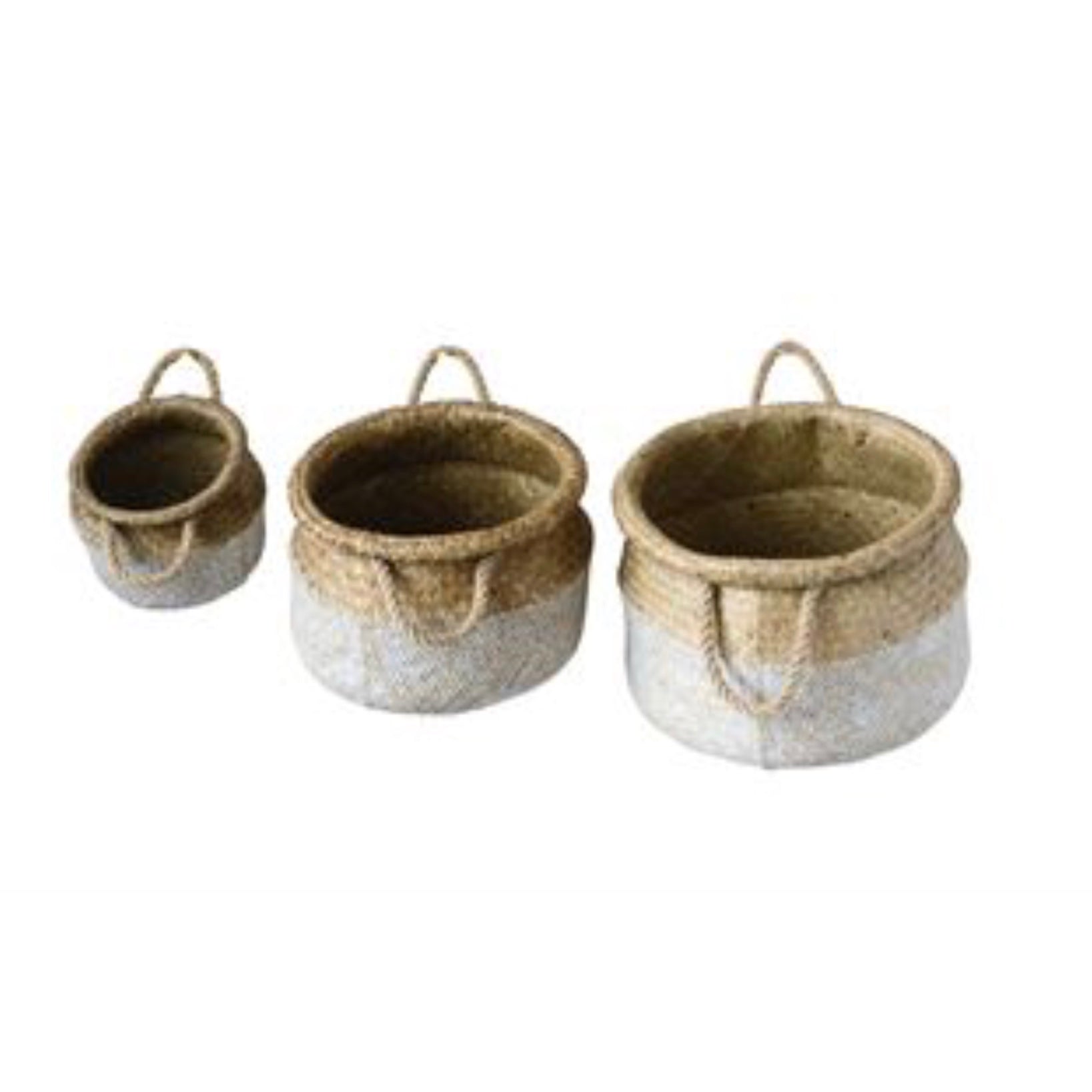  Round White and Natural Seagrass Baskets, CCO-Creative Co-op - Design Home, Putti Fine Furnishings