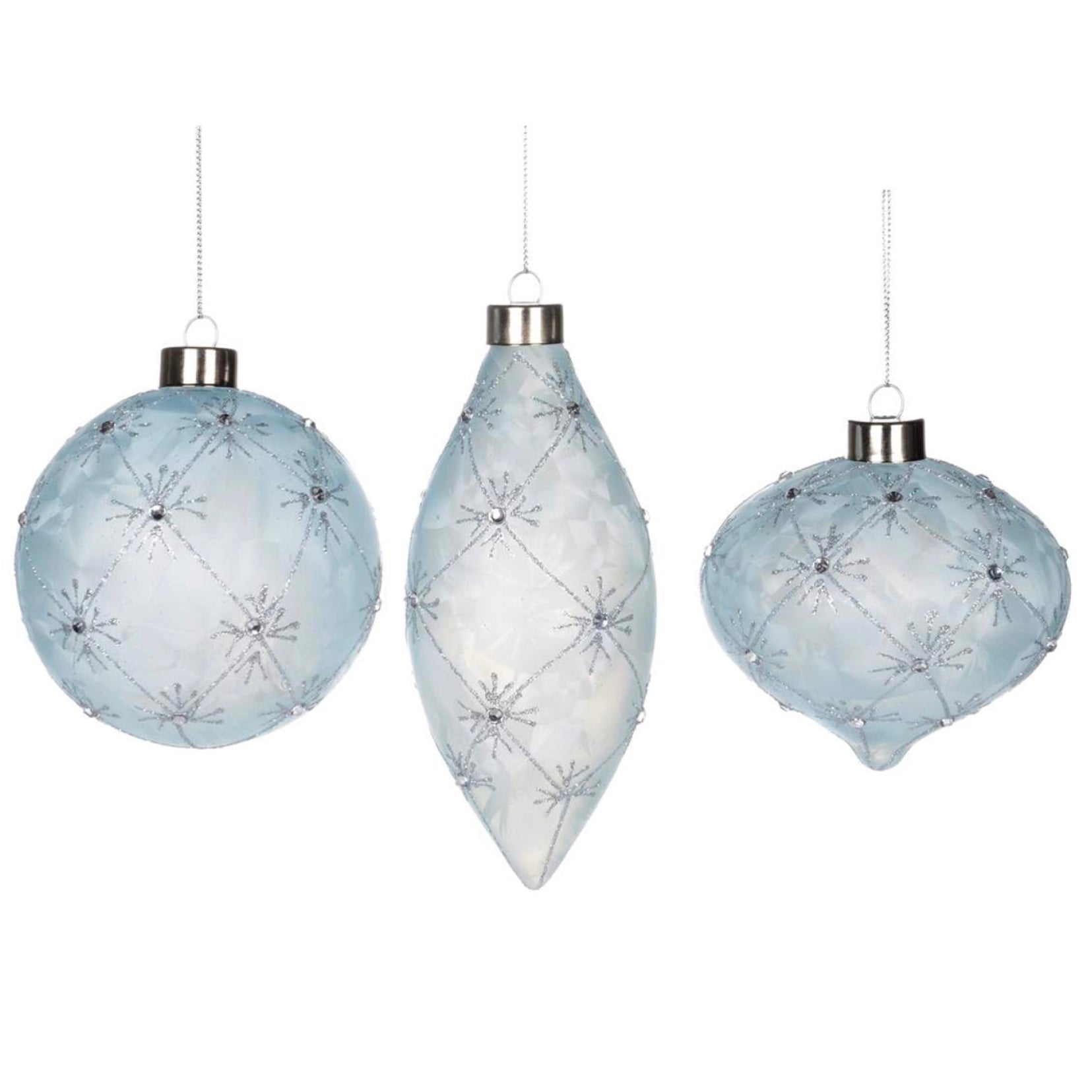  Ice Blue Glass Ornament with Crystals, CT-Christmas Tradition, Putti Fine Furnishings