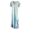 Floral Aplique Linen Dress - Aqua Blue
