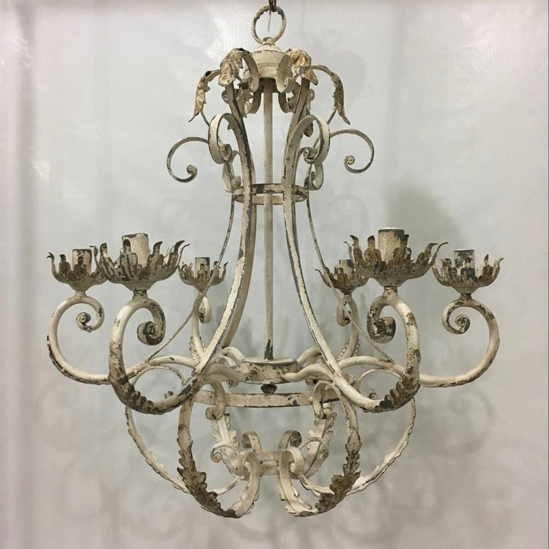 Wrought Iron Chandelier with Distressed Finish