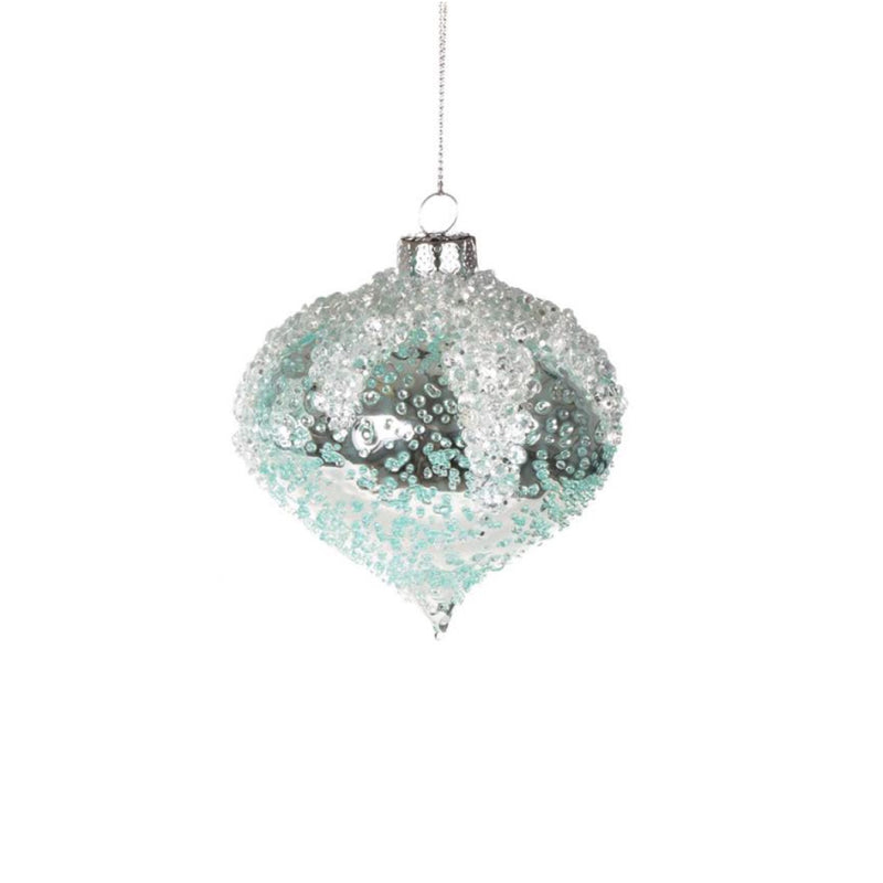 Iced Aqua Glass Ornament - Onion, CT-Christmas Tradition, Putti Fine Furnishings