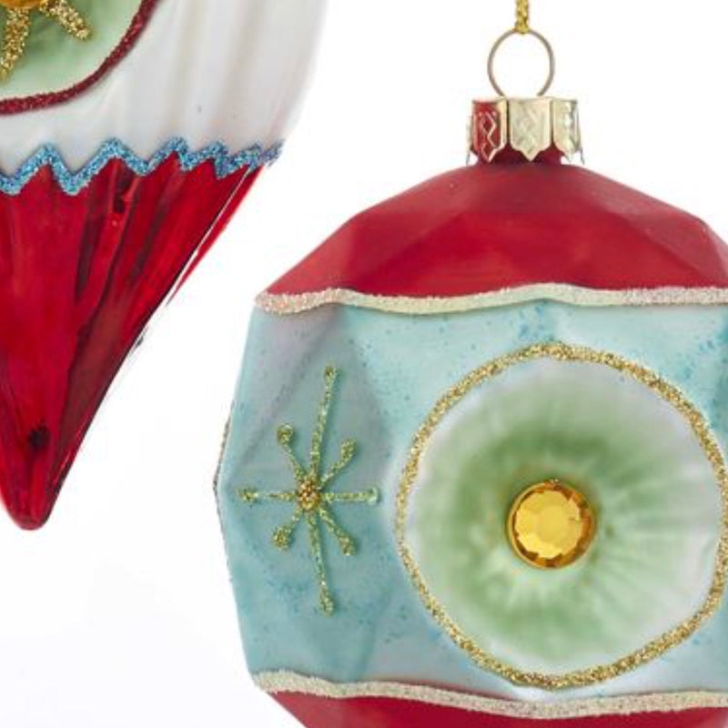 Kurt Adler Glass Ball and Finial With Reflector Ornaments