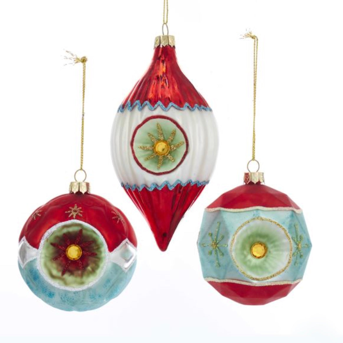Kurt Adler Glass Ball and Finial With Reflector Ornaments