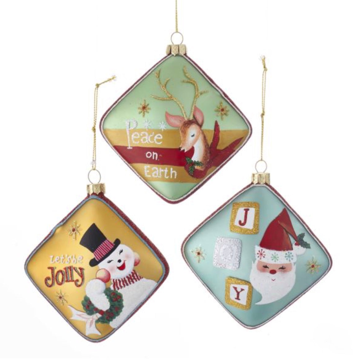 Kurt Adler Glass Santa, Snowman and Reindeer Ornaments - Putti Christmas 