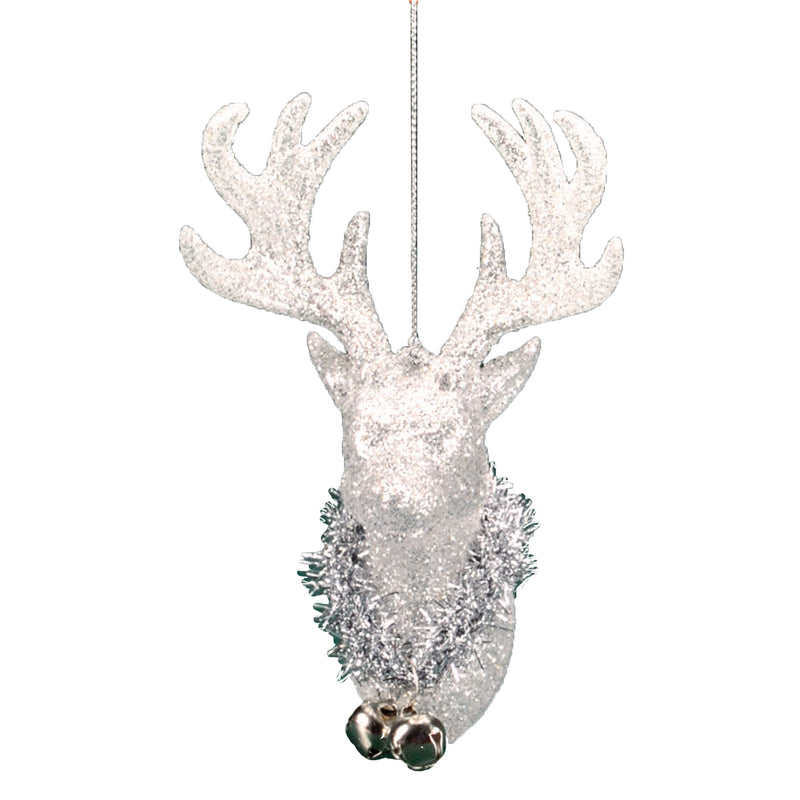Silver Glitter Deer Head Ornament - Putti Christmas Canada