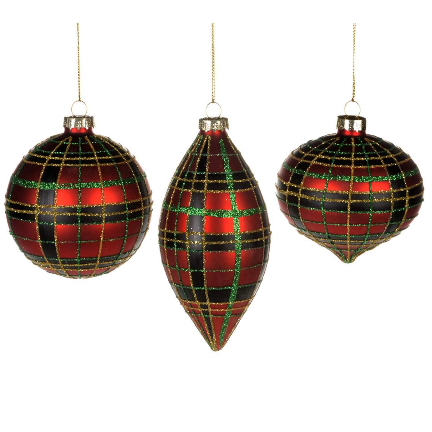 Red Plaid Glass Ornaments - Putti Christmas Canada