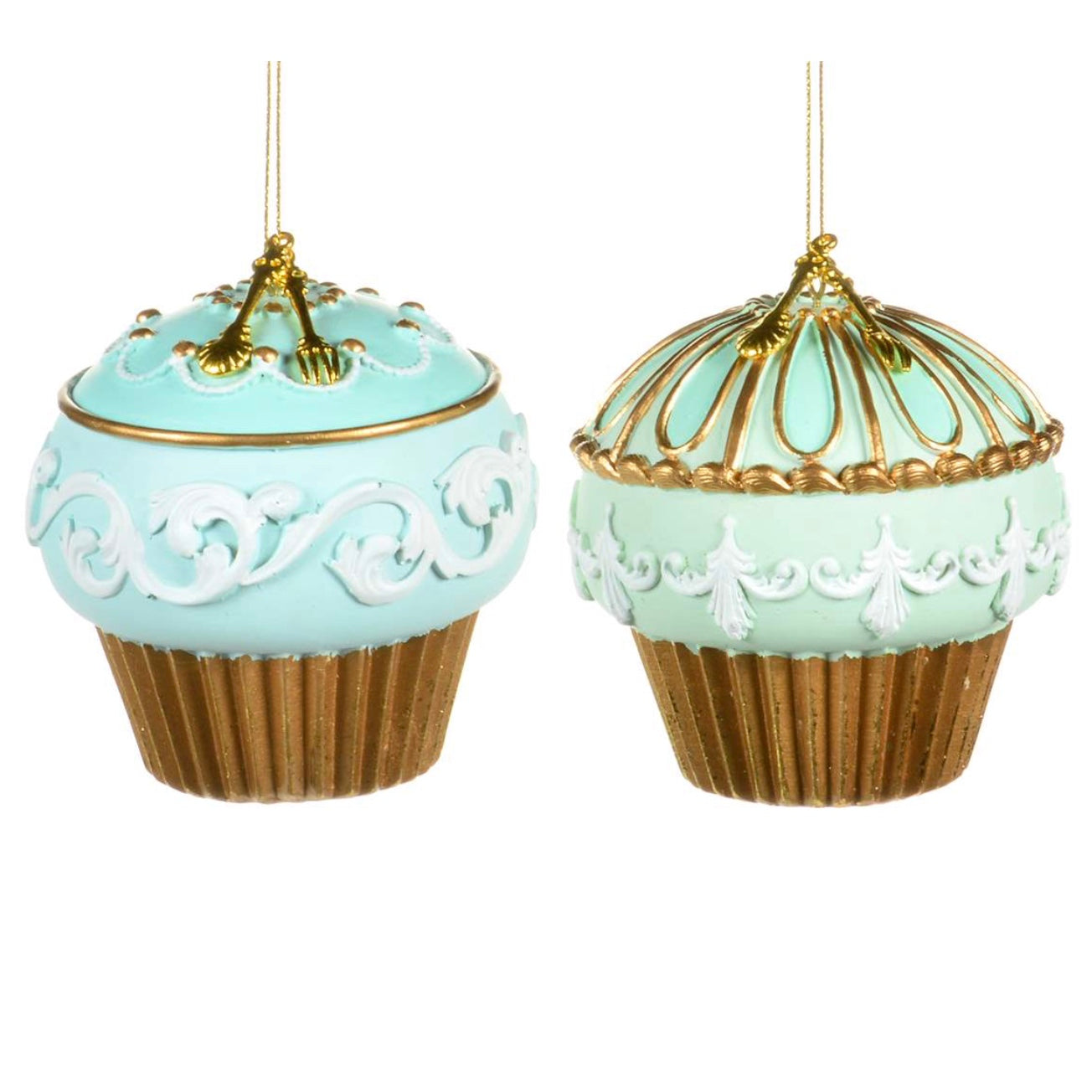 Aqua and Mint with Gold Cupcake Ornaments  | Putti Christmas 