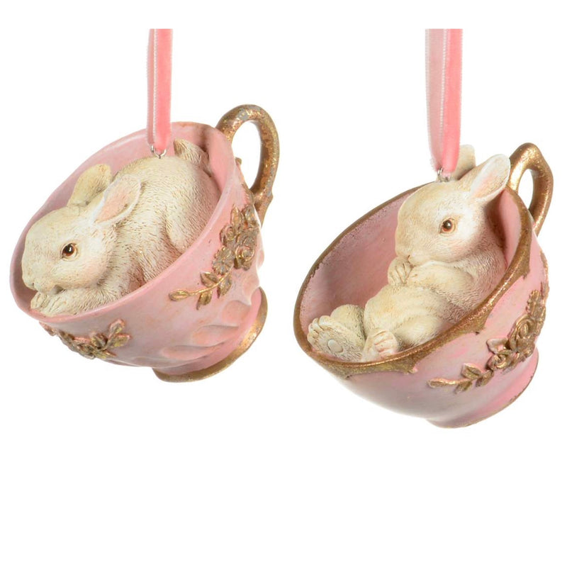 Pink Teacup with Bunny Ornament | Putti Christmas 