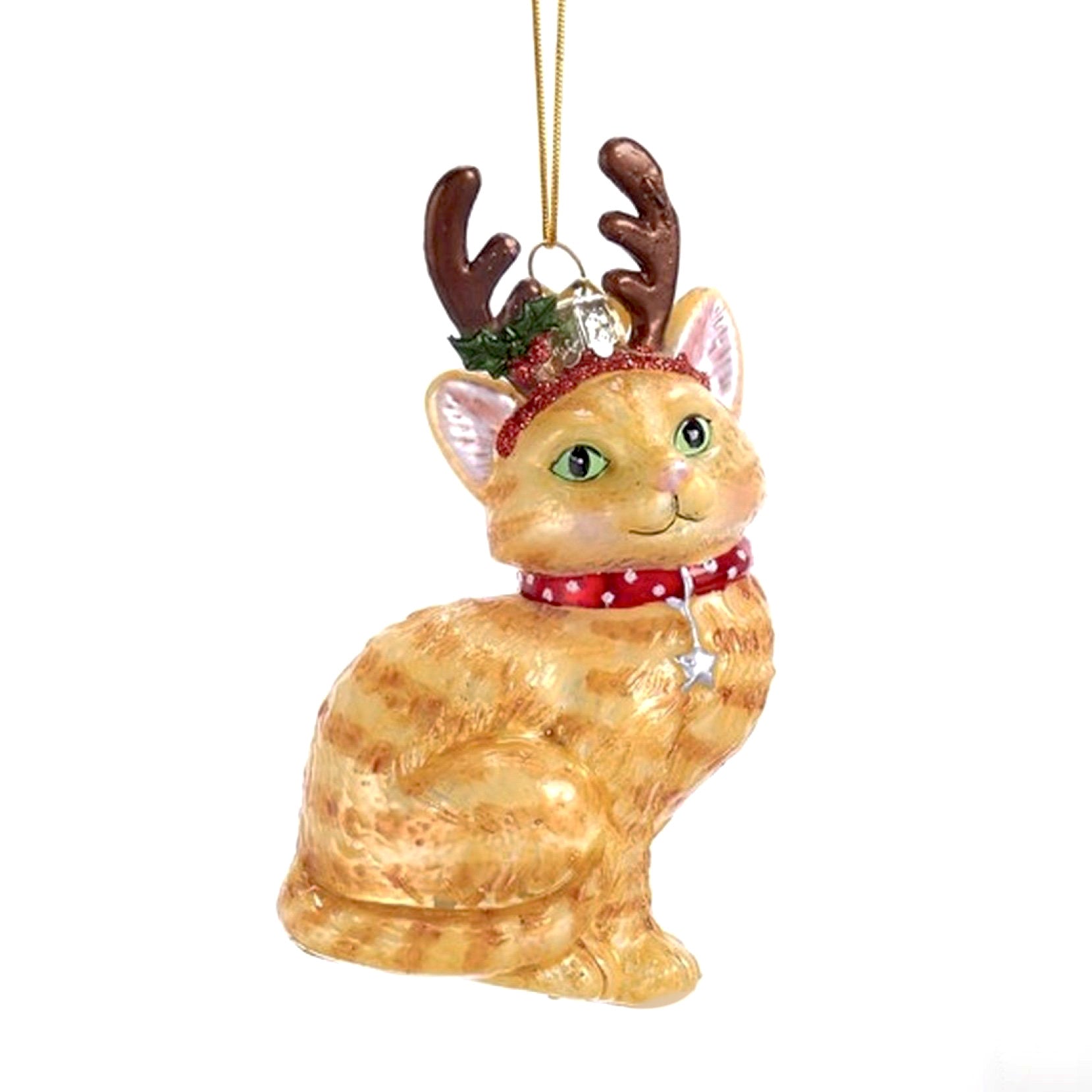 Kurt Adler Ginger Cat with Antlers Glass Ornament | Putti Christmas 