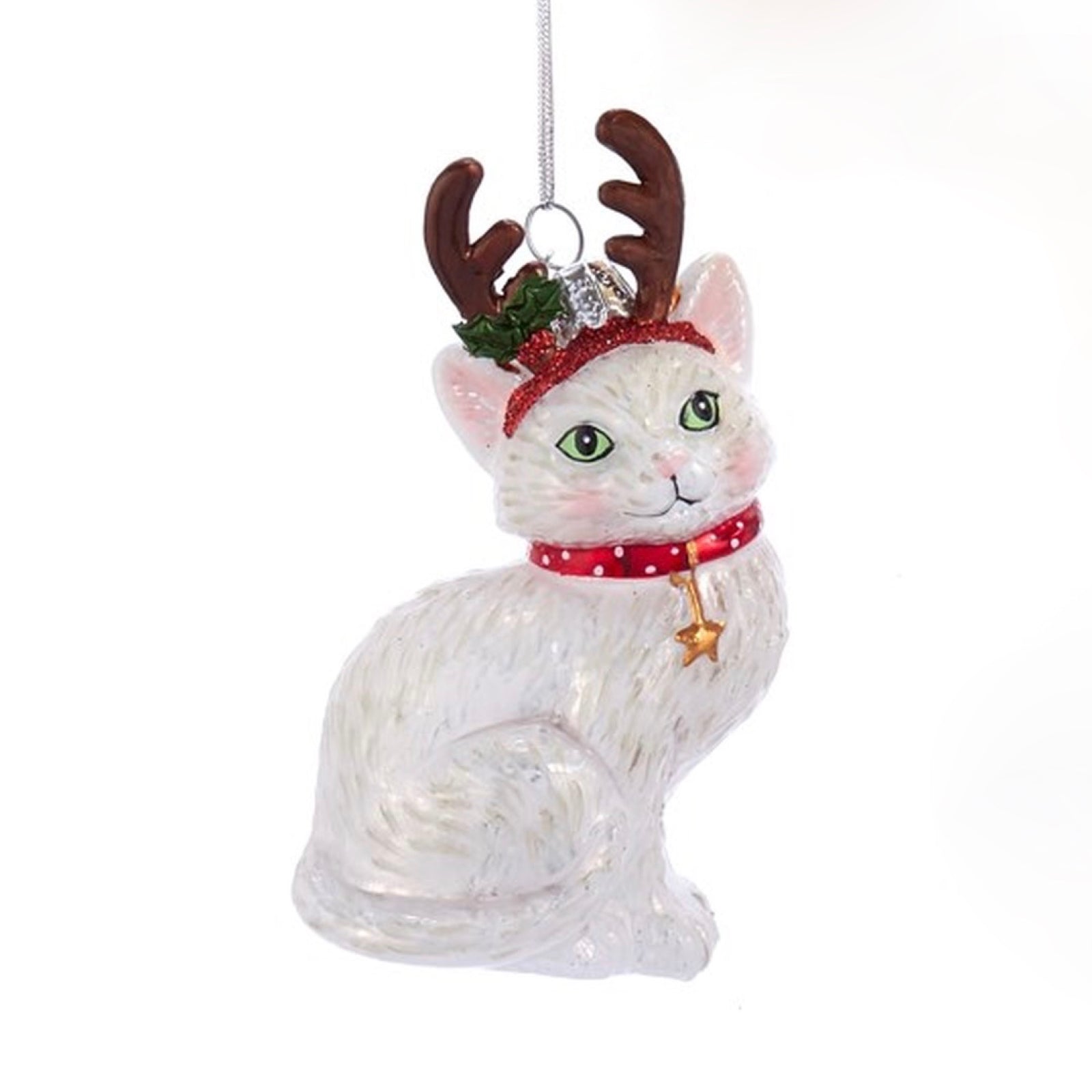 Kurt Adler White Cat with Antlers Glass Ornament | Putti Christmas Canada
