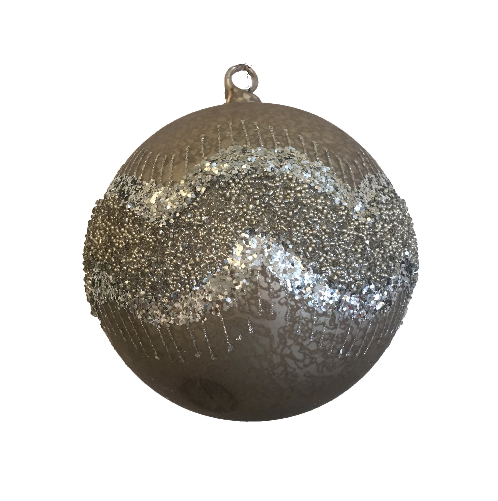  Jim Marvin "Mocca Beaded" Glass Ball Ornament - Silver, JM-Jim Marvin, Putti Fine Furnishings