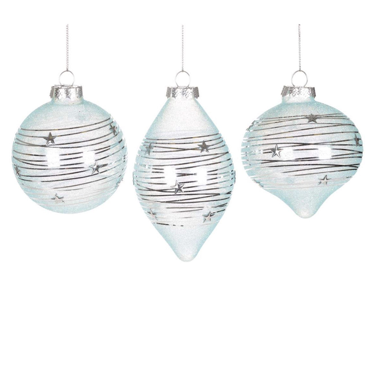  Pale Aqua Ornament with Silver Wrap, CT-Christmas Tradition, Putti Fine Furnishings
