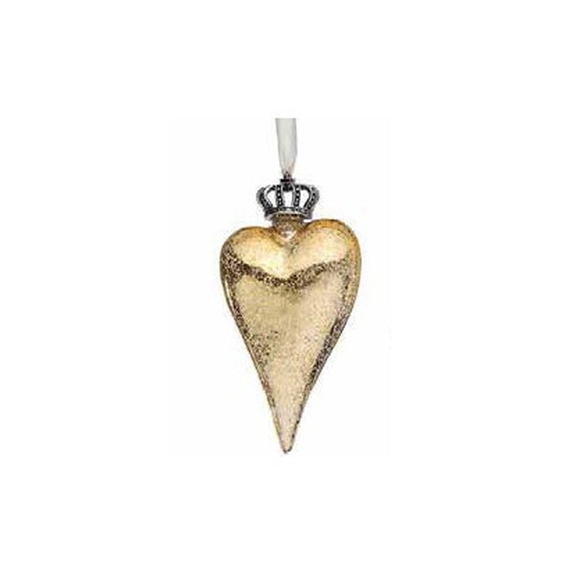 Crowned Gold Glass Heart Ornament  | Putti Celebrations