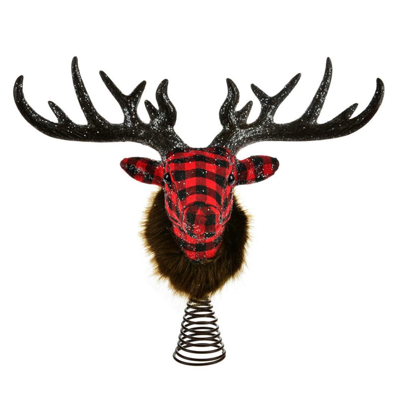 Buffalo Check Reindeer Head Tree Topper | Putti Christmas Canada