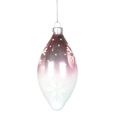 Pink Ombre Glass Ornament with Snowflakes - Double Point  | Putti Christmas Canada