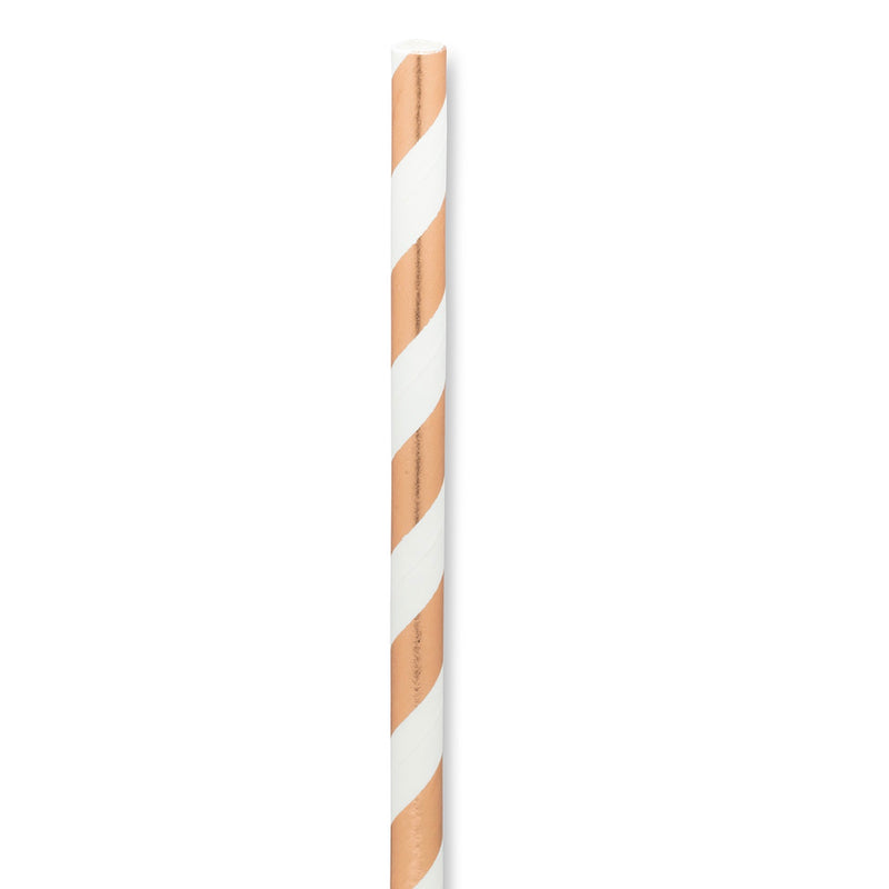 Straws with Rose Gold & White Stripes - Box of 100  | Putti Party Supplies 