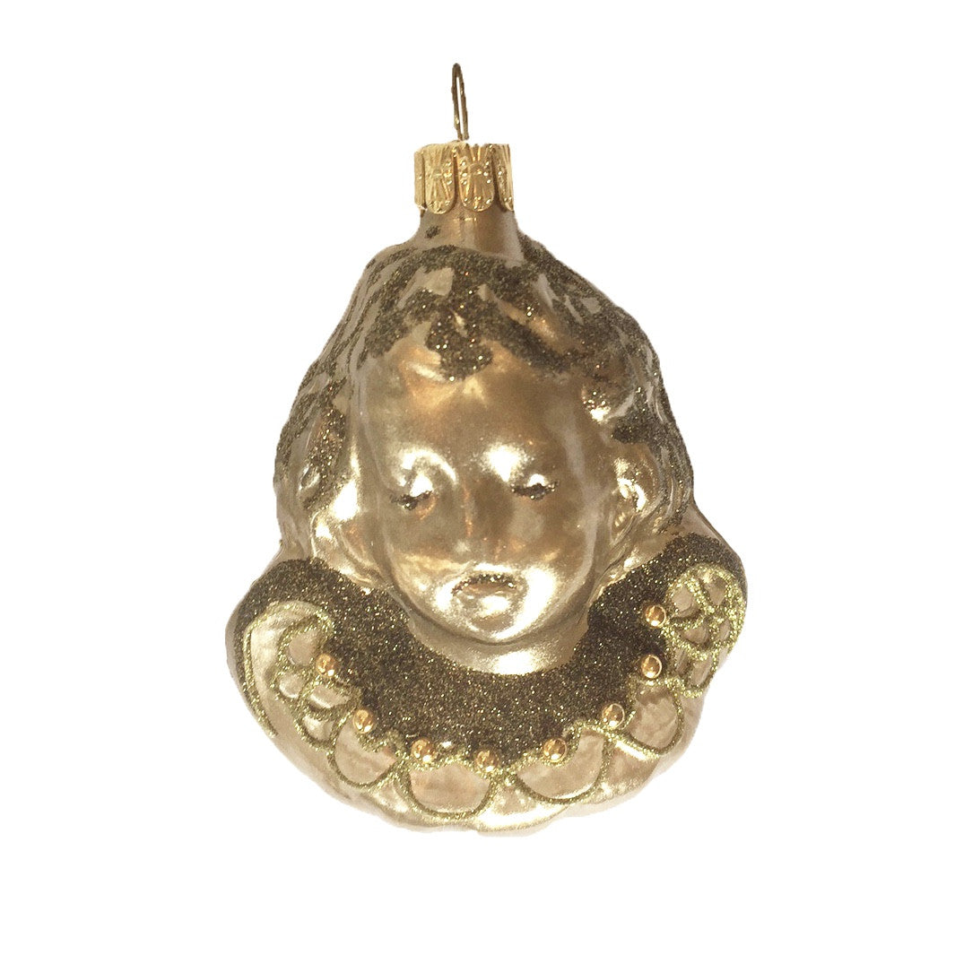  Gold Glass Cherub Head Ornament, CT-Christmas Tradition, Putti Fine Furnishings