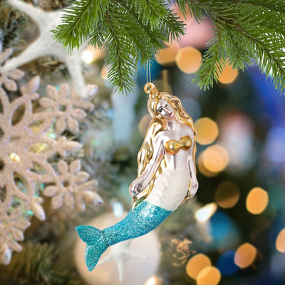 Swimming Mermaid Glass Ornament | Putti Christmas Celebrations Canada