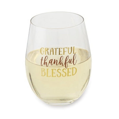 "Grateful Thankful Blessed" Stemless Wine Glass | Putti Celebrations
