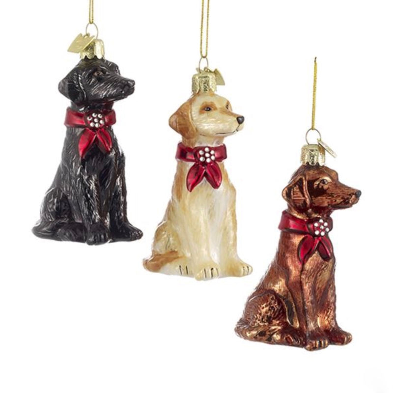 Kurt Adler Labrador Retriever with Red Bow Glass Dog Christmas  Ornament | Putti Christmas 