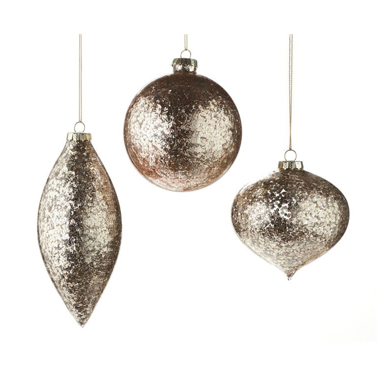 Gold Glitter Glass Christmas Ornaments | Putti Christmas Celebrations 