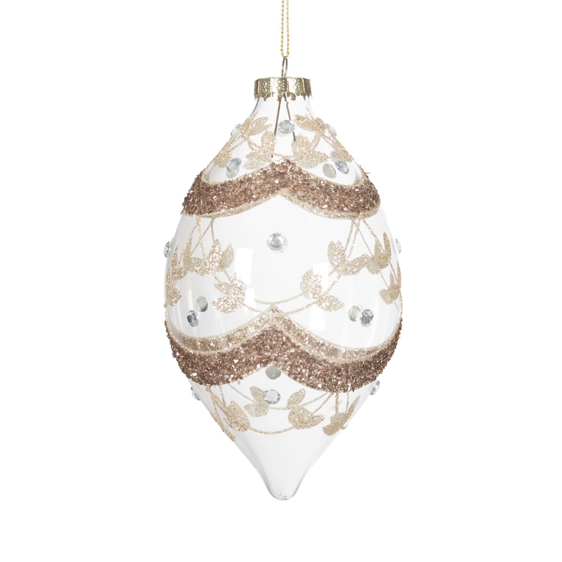 Clear with Champagne Silver Glitter Glass Ornament