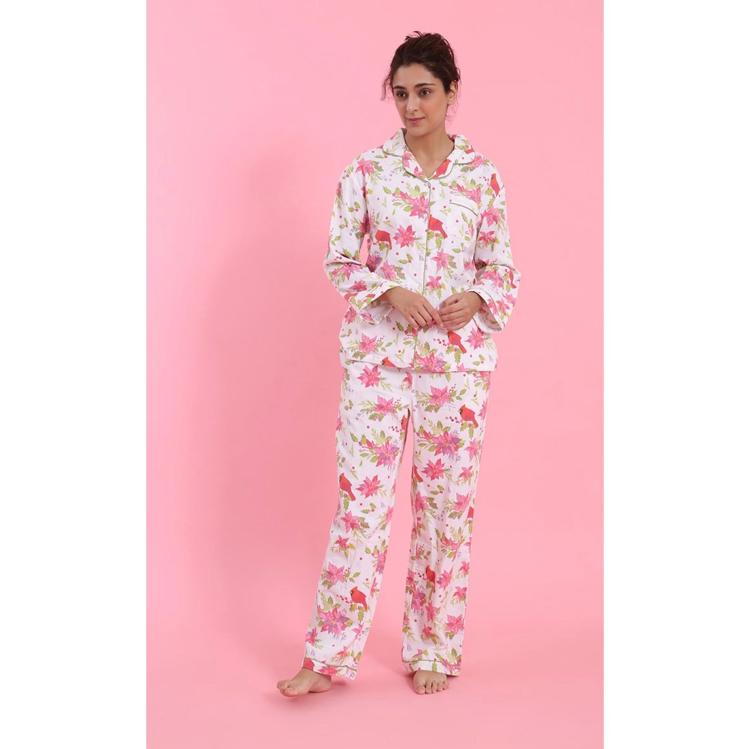 Mahogany "Poinsettia" Flannel Pyjamas | Putti Fine Fashions Canada